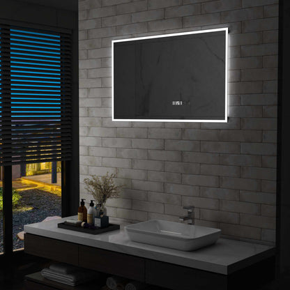 Baderomsspeil LED med berøringssensor og tidsvisning 100x60 cm