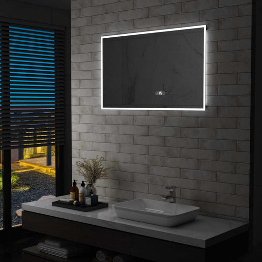 Baderomsspeil LED med berøringssensor og tidsvisning 100x60 cm