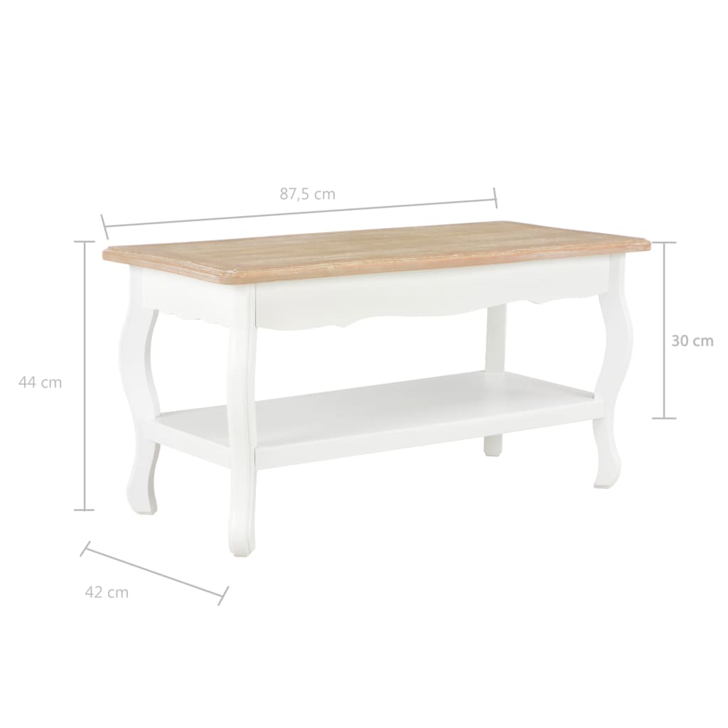 Salongbord Sofabord Hvit og Brun 87,5x42x44 cm heltre furu