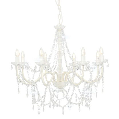 Taklampe Lysekrone med perler Hvit 8 x E14 pærer