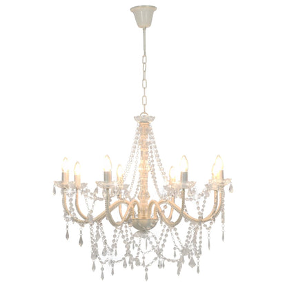Taklampe Lysekrone med perler Hvit 8 x E14 pærer