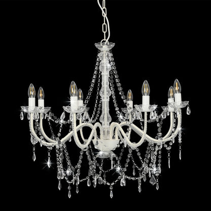 Taklampe Lysekrone med perler Hvit 8 x E14 pærer