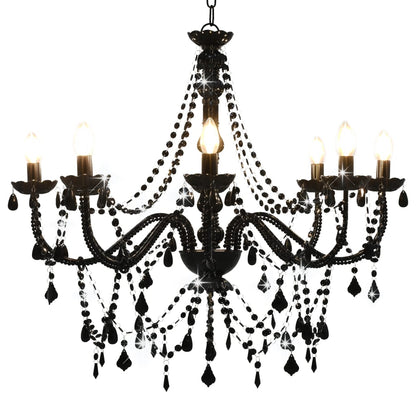Taklampe Lysekrone med perler Svart 8 x E14 pærer