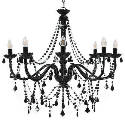 Taklampe Lysekrone med perler Svart 8 x E14 pærer