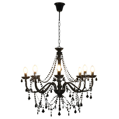 Taklampe Lysekrone med perler Svart 8 x E14 pærer