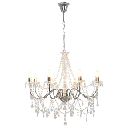 Taklampe Lysekrone med perler sølv 8 x E14 pærer
