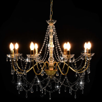 Taklampe Lysekrone med perler gyllen 8 x E14 lyspærer