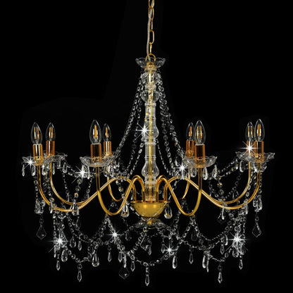 Taklampe Lysekrone med perler gyllen 8 x E14 lyspærer