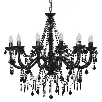 Taklampe Lysekrone med perler Svart 12 x E14 pærer