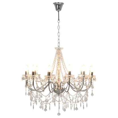 Taklampe Lysekrone med perler sølv 12 x E14 pærer