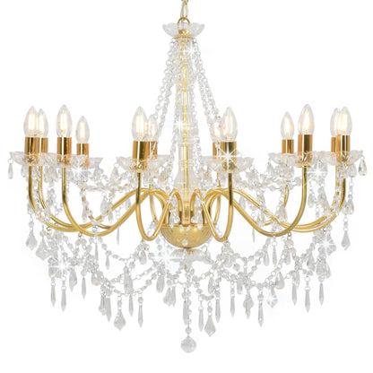 Taklampe Lysekrone med perler gyllen 12 x E14 lyspærer