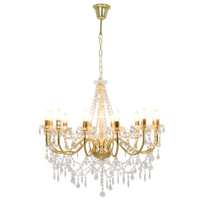 Taklampe Lysekrone med perler gyllen 12 x E14 lyspærer
