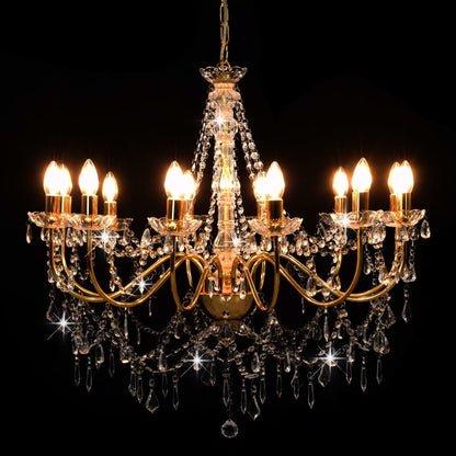 Taklampe Lysekrone med perler gyllen 12 x E14 lyspærer