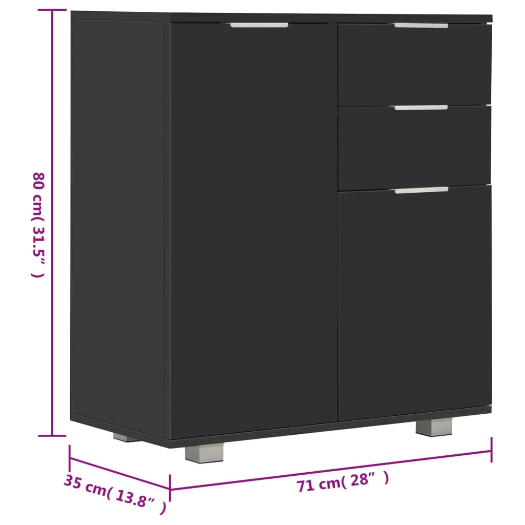 Skjenk Høyglans Svart 71x35x80 cm