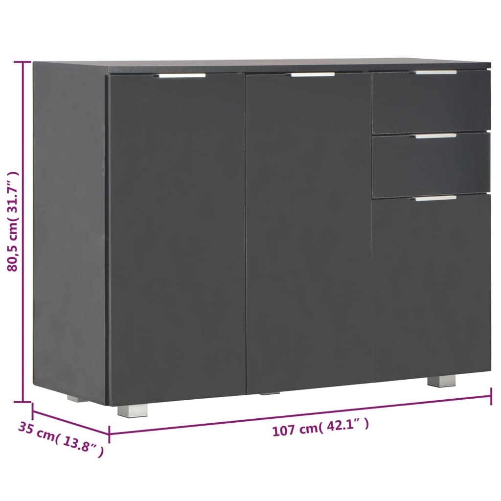 Skjenk Høyglans Svart 107x35x80,5 cm