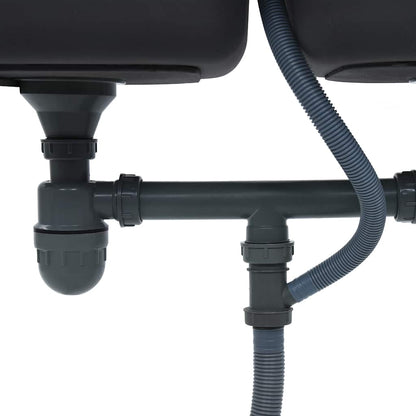 Kjøkkenvask med dobbel kum med sil og samler rustfritt stål