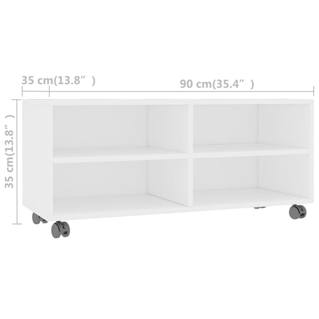 TV-Møbel Hvit Tv-benk med hjul 90x35x35 cm