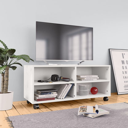 TV-Møbel Hvit Tv-benk med hjul 90x35x35 cm