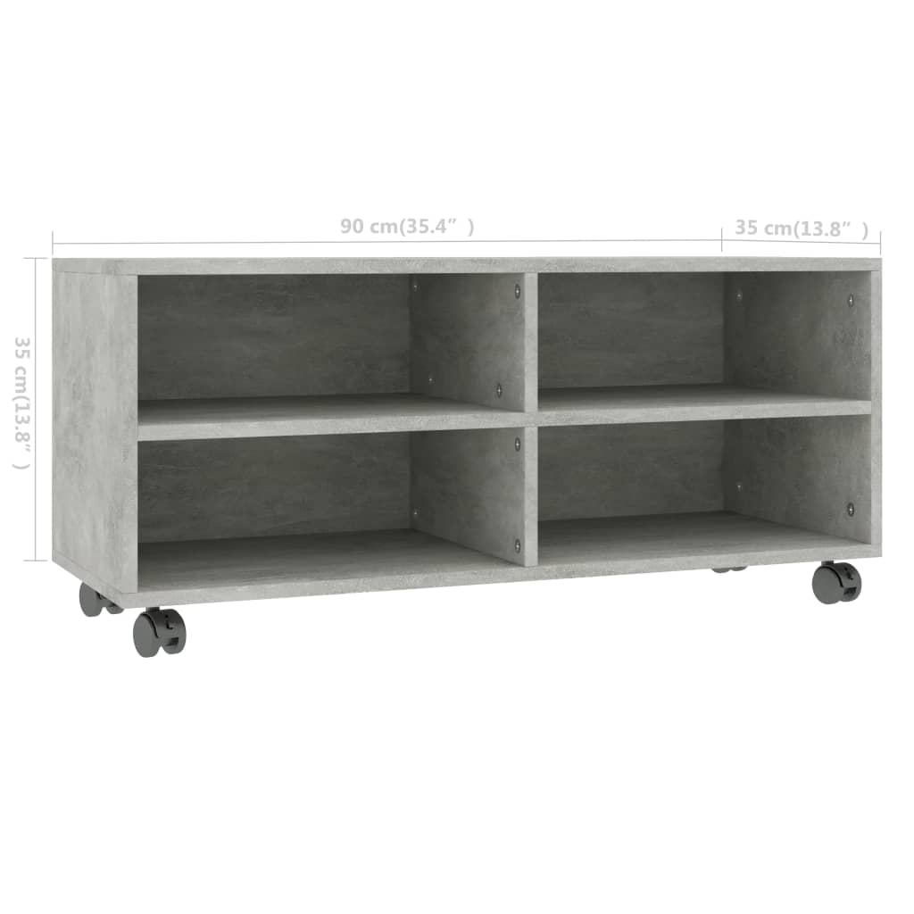 TV-Møbel Betonggrå Tv-benk med hjul 90x35x35 cm