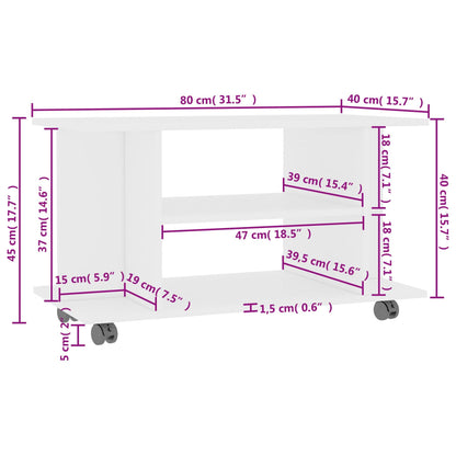 TV-Møbel Hvit Tv-benk med hjul 80x40x45 cm