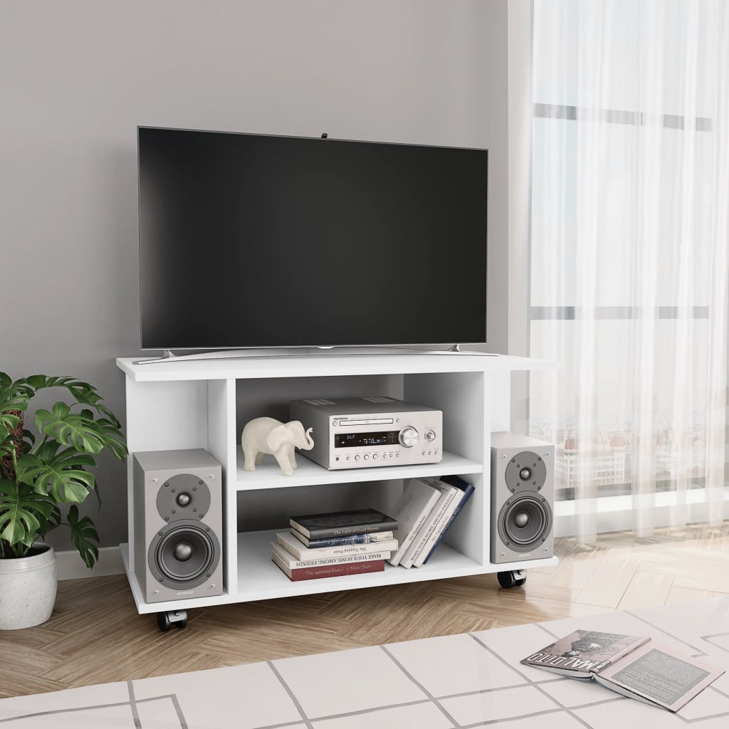 TV-Møbel Hvit Tv-benk med hjul 80x40x45 cm