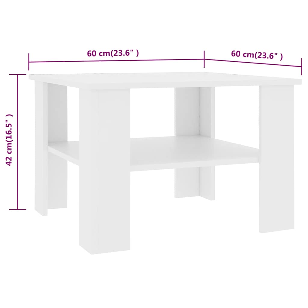 Salongbord Sofabord Hvit 60x60x42 cm