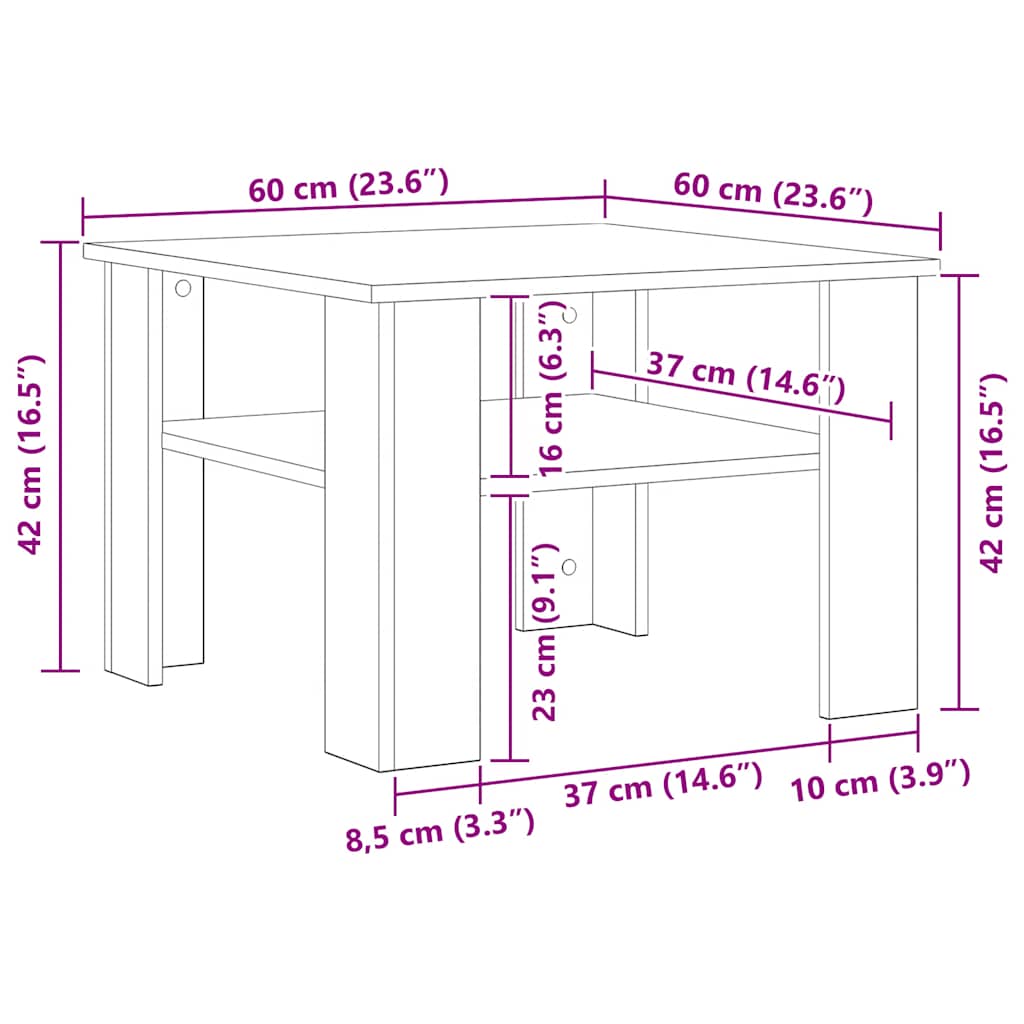 Salongbord Sofabord Sonoma Eik 60x60x42 cm