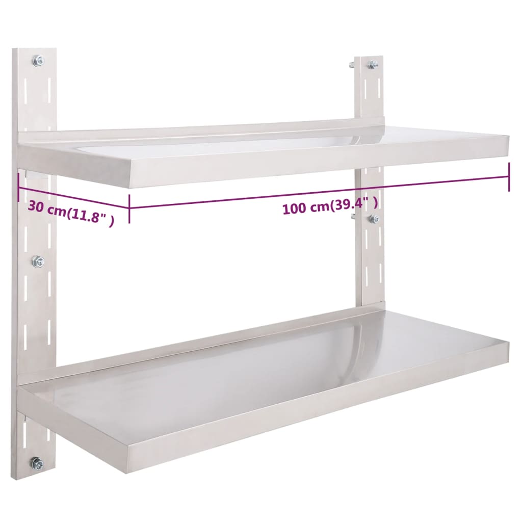 Vegghylle DIV. Flytende vegghylle 2 nivåer rustfritt stål 100x30 cm