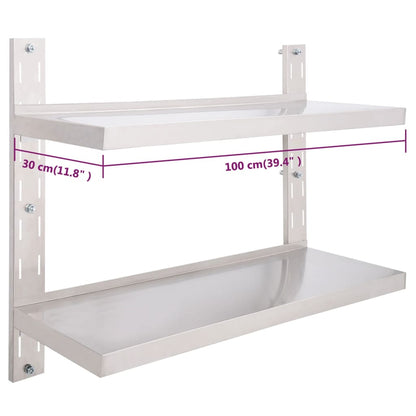 Vegghylle DIV. Flytende vegghylle 2 nivåer rustfritt stål 100x30 cm