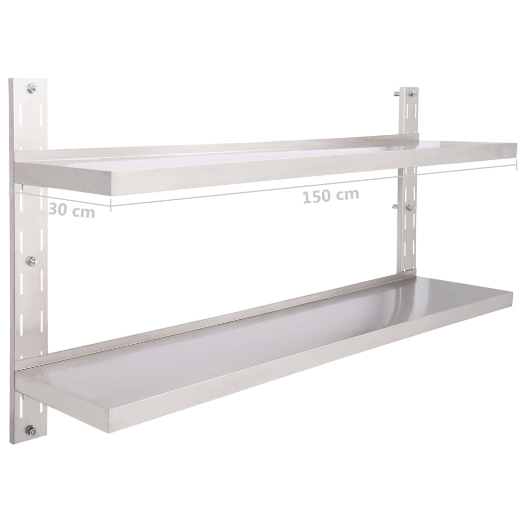 Vegghylle DIV. Flytende vegghylle 2 nivåer rustfritt stål 150x30 cm