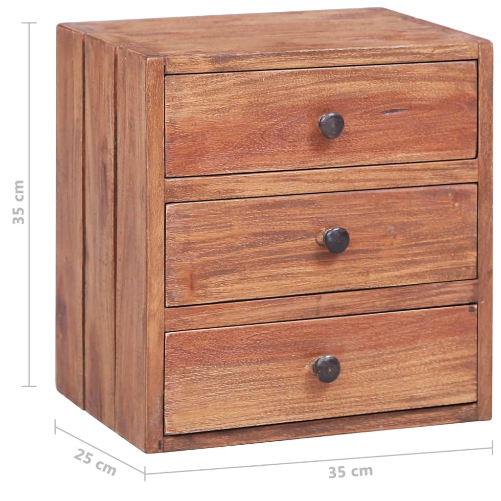 Nattbord Sengbord Tre heltre mahogni med 3 skuffer 35x25x35 cm