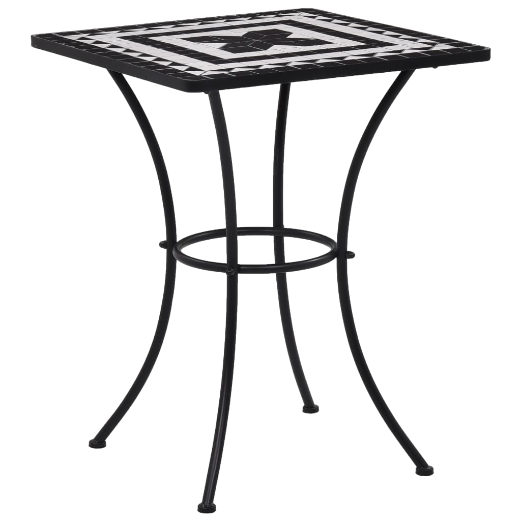 Hagebord Metall Cafébord Mosaikk Bistrobord svart og hvit 60 cm keramikk