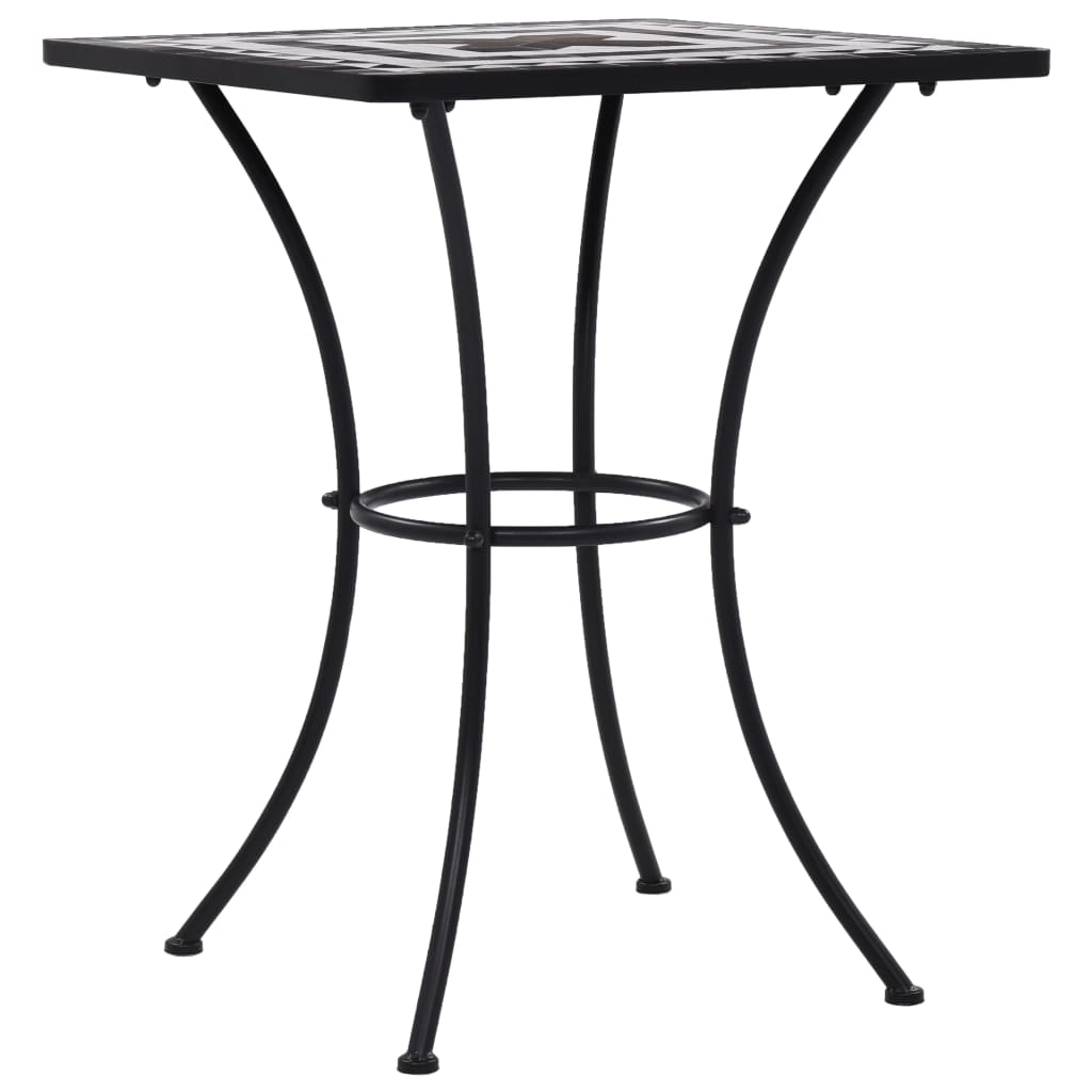 Hagebord Metall Cafébord Mosaikk Bistrobord svart og hvit 60 cm keramikk