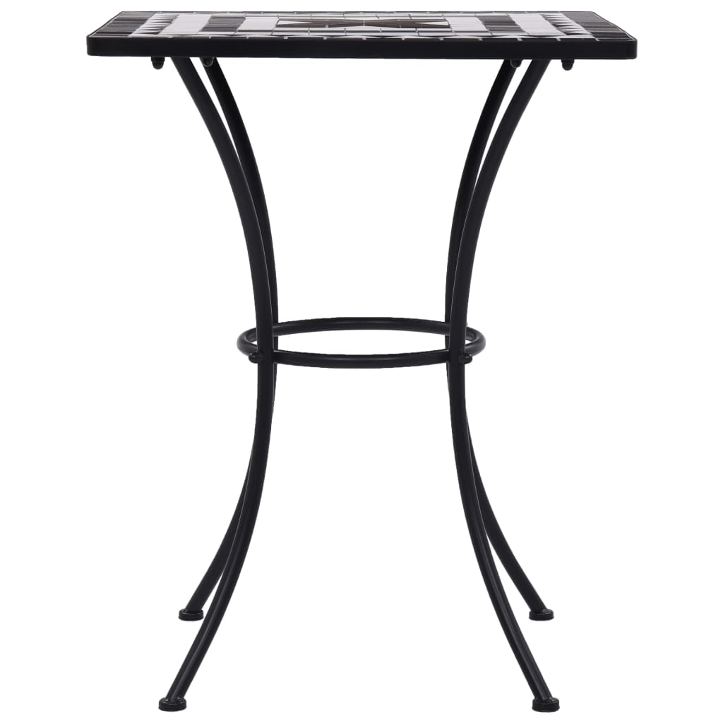 Hagebord Metall Cafébord Mosaikk Bistrobord svart og hvit 60 cm keramikk