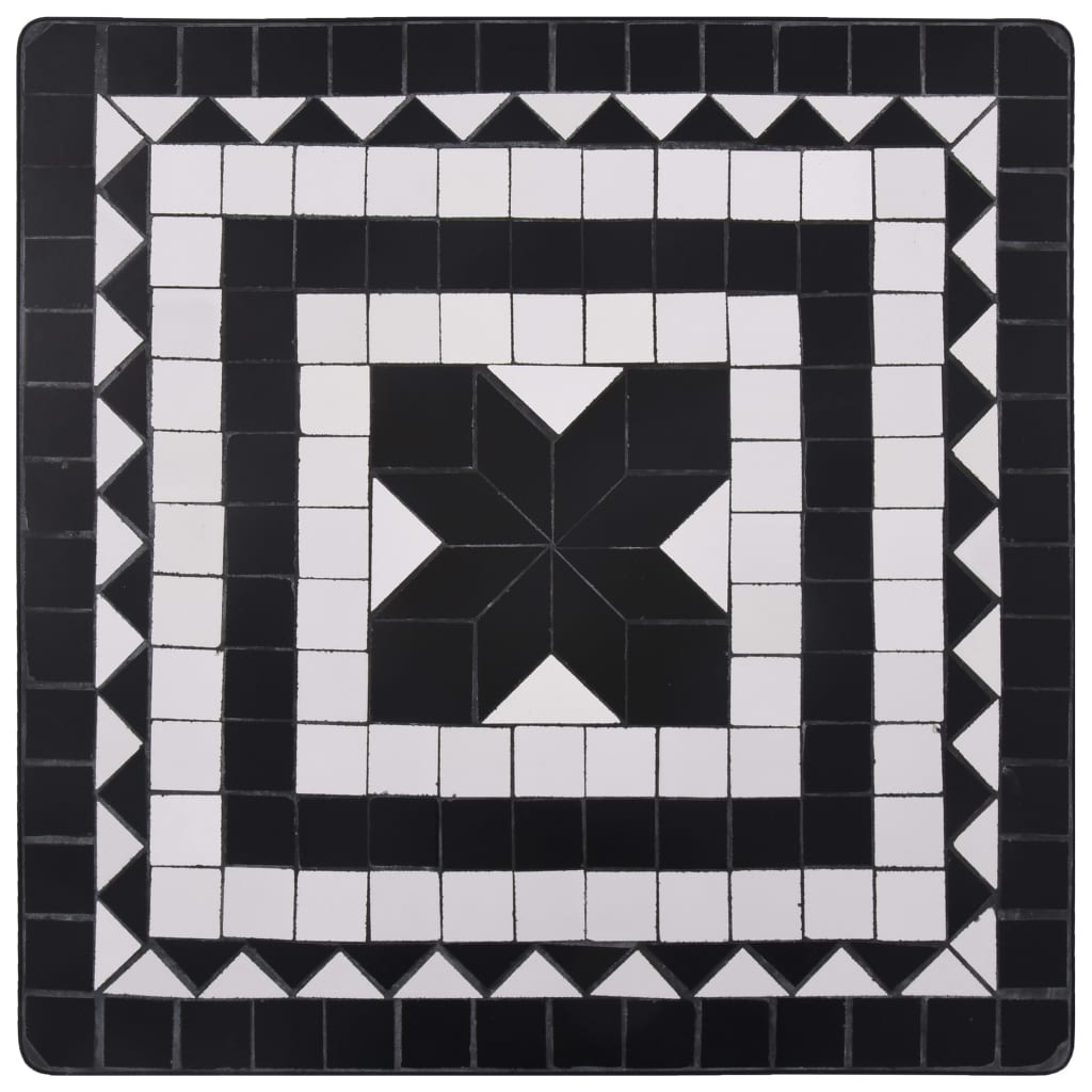 Hagebord Metall Cafébord Mosaikk Bistrobord svart og hvit 60 cm keramikk