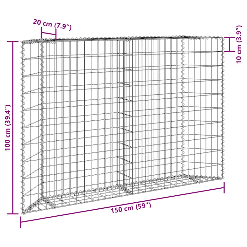 Gabion høybed trapesform galvanisert stål 150x20x100 cm