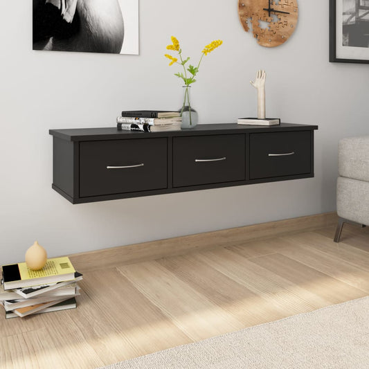 Vegghylle Svart med skuff 88x26x18,5 cm
