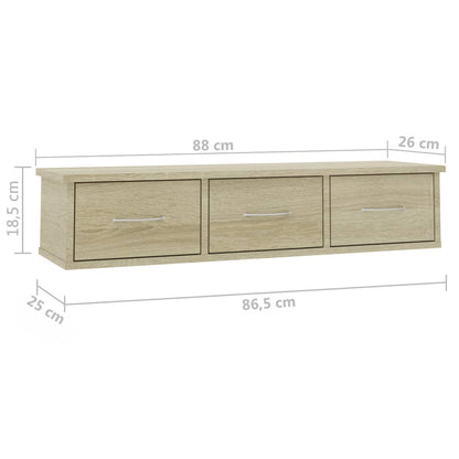 Vegghylle Sonoma Eik med skuff 88x26x18,5 cm