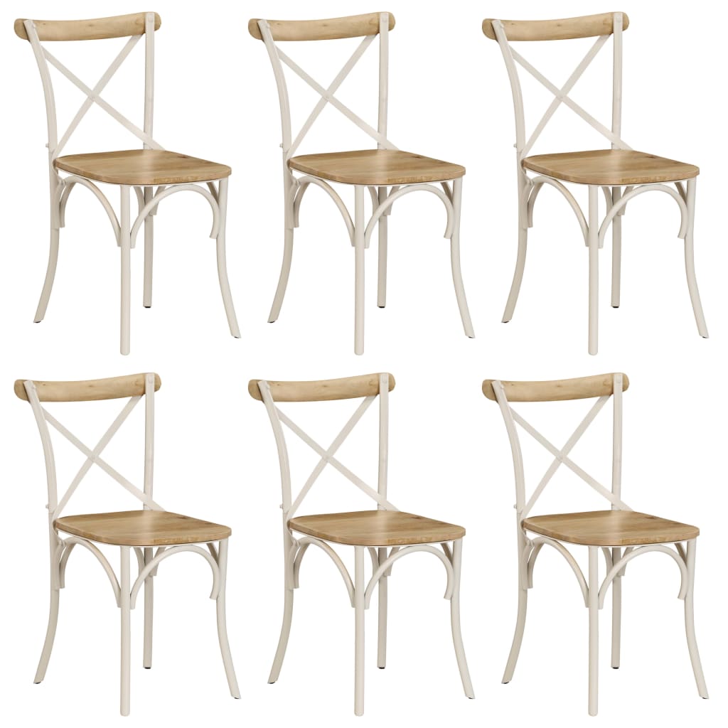 Krysstoler 6 stk hvit heltre mango