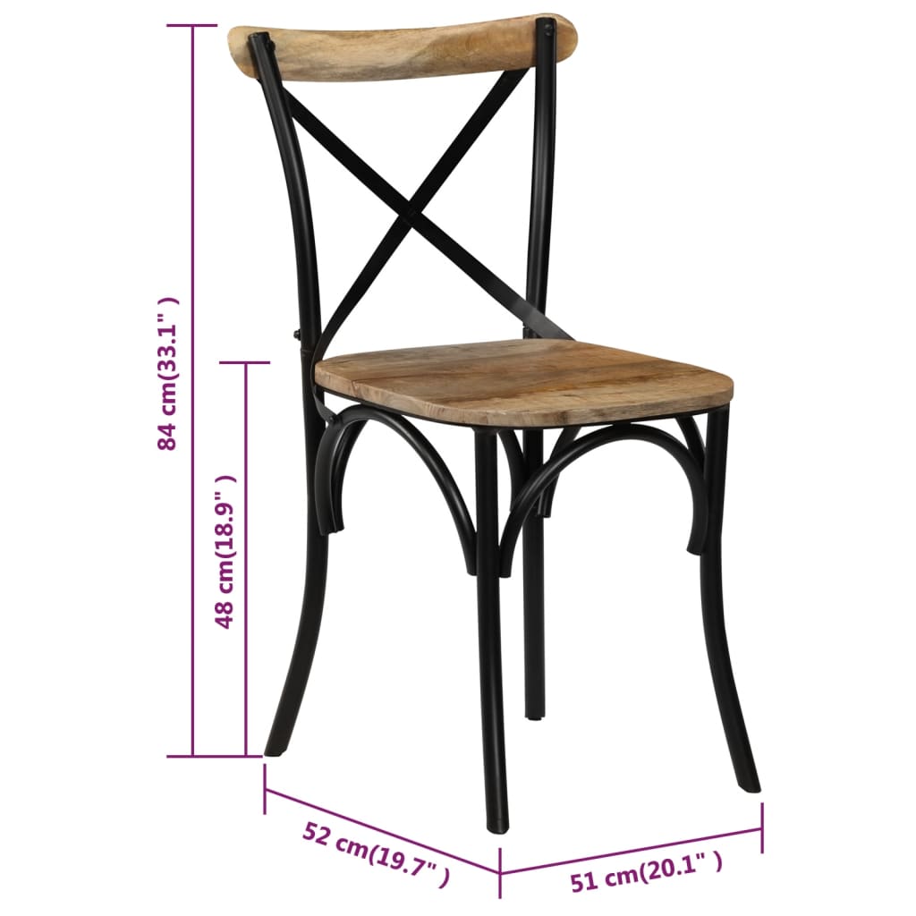 Krysstoler 6 stk svart heltre mango