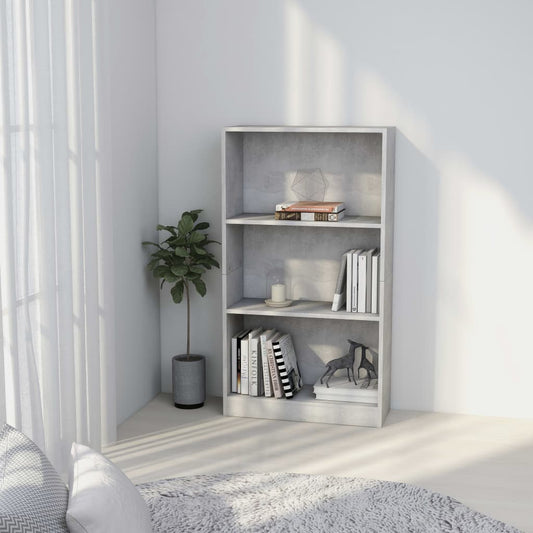Bokhylle Betonggrå 3 nivåer 60x24x109 cm
