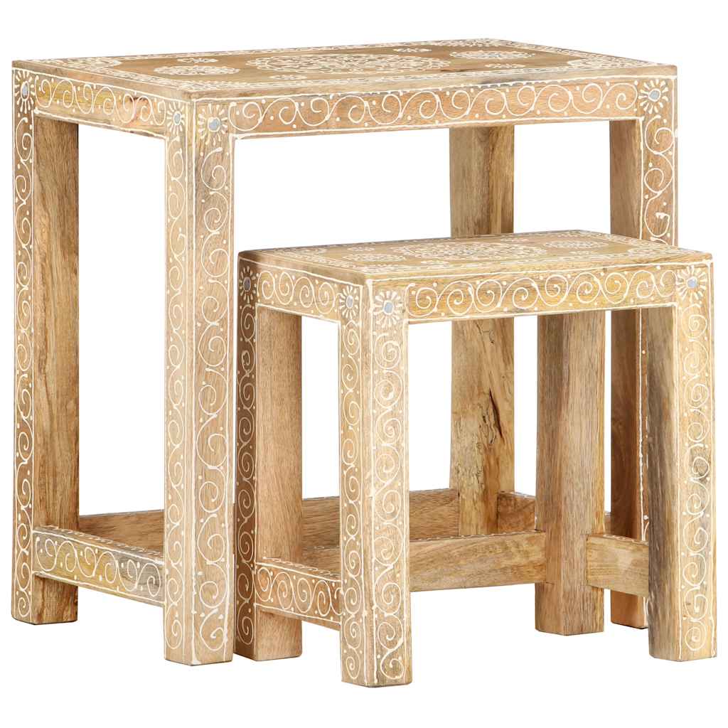 Håndmalt sidebordsett 2 stk heltre mango
