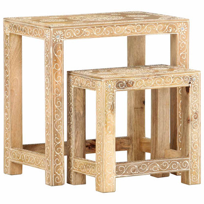 Håndmalt sidebordsett 2 stk heltre mango