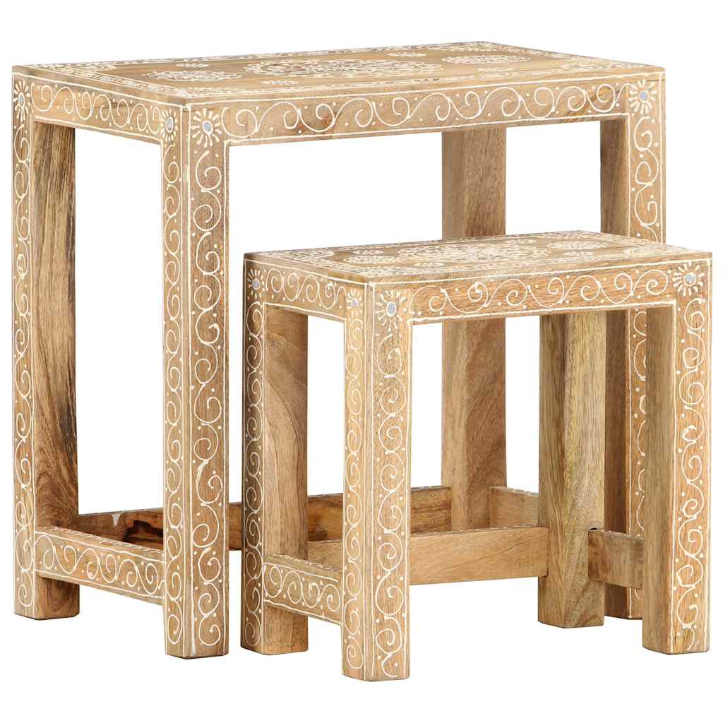 Håndmalt sidebordsett 2 stk heltre mango