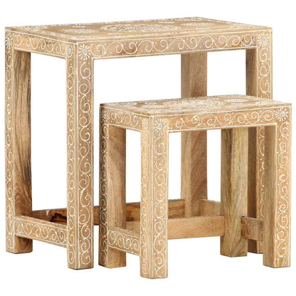 Håndmalt sidebordsett 2 stk heltre mango