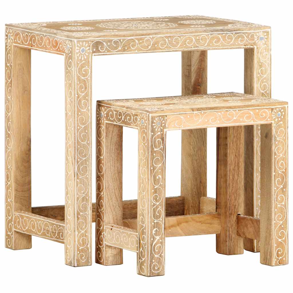 Håndmalt sidebordsett 2 stk heltre mango