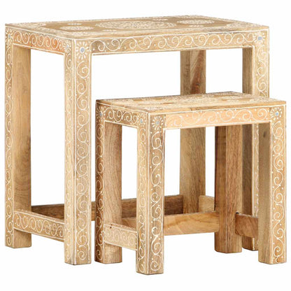 Håndmalt sidebordsett 2 stk heltre mango