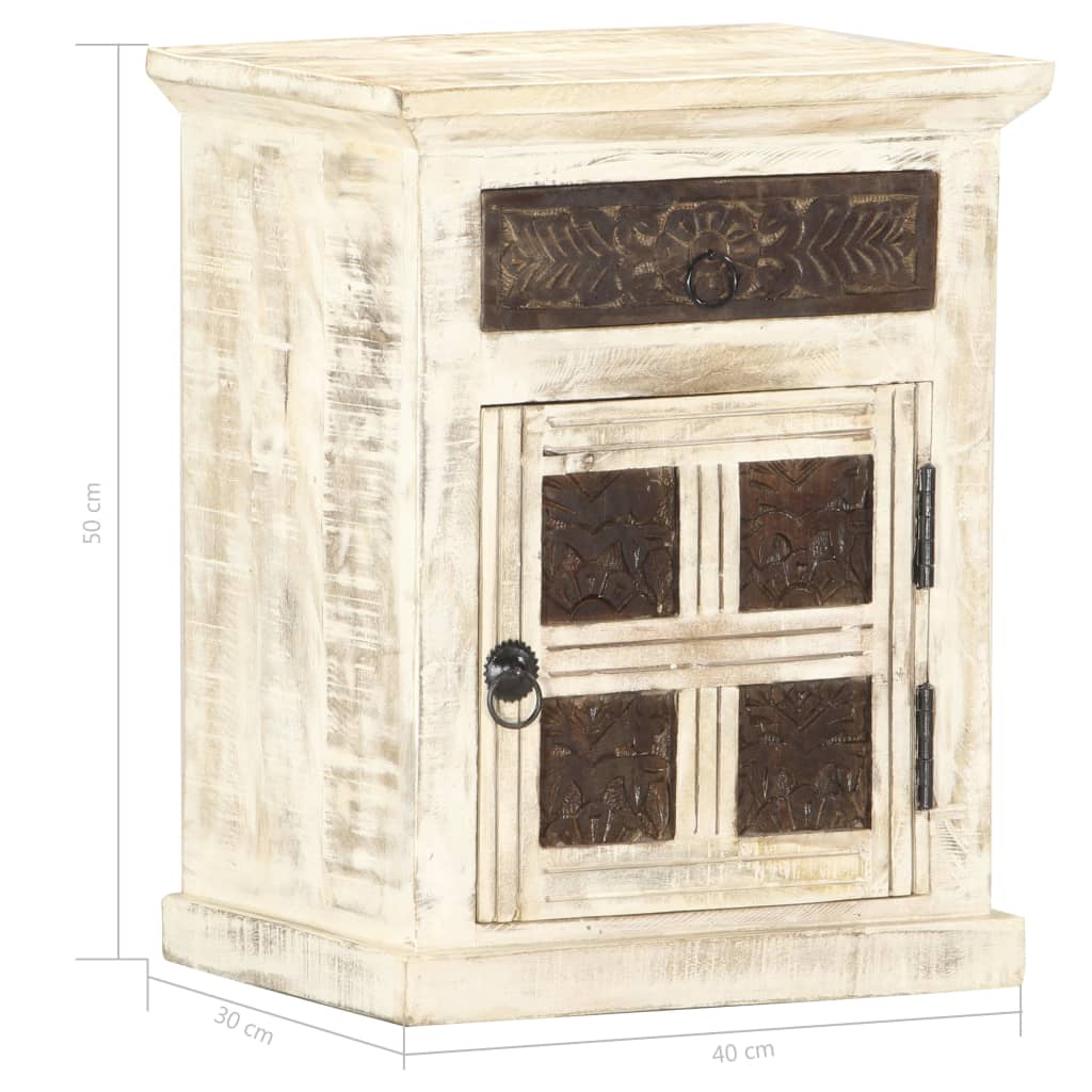 Nattbord Sengbord Hvit 40x30x50 cm heltre mangotre