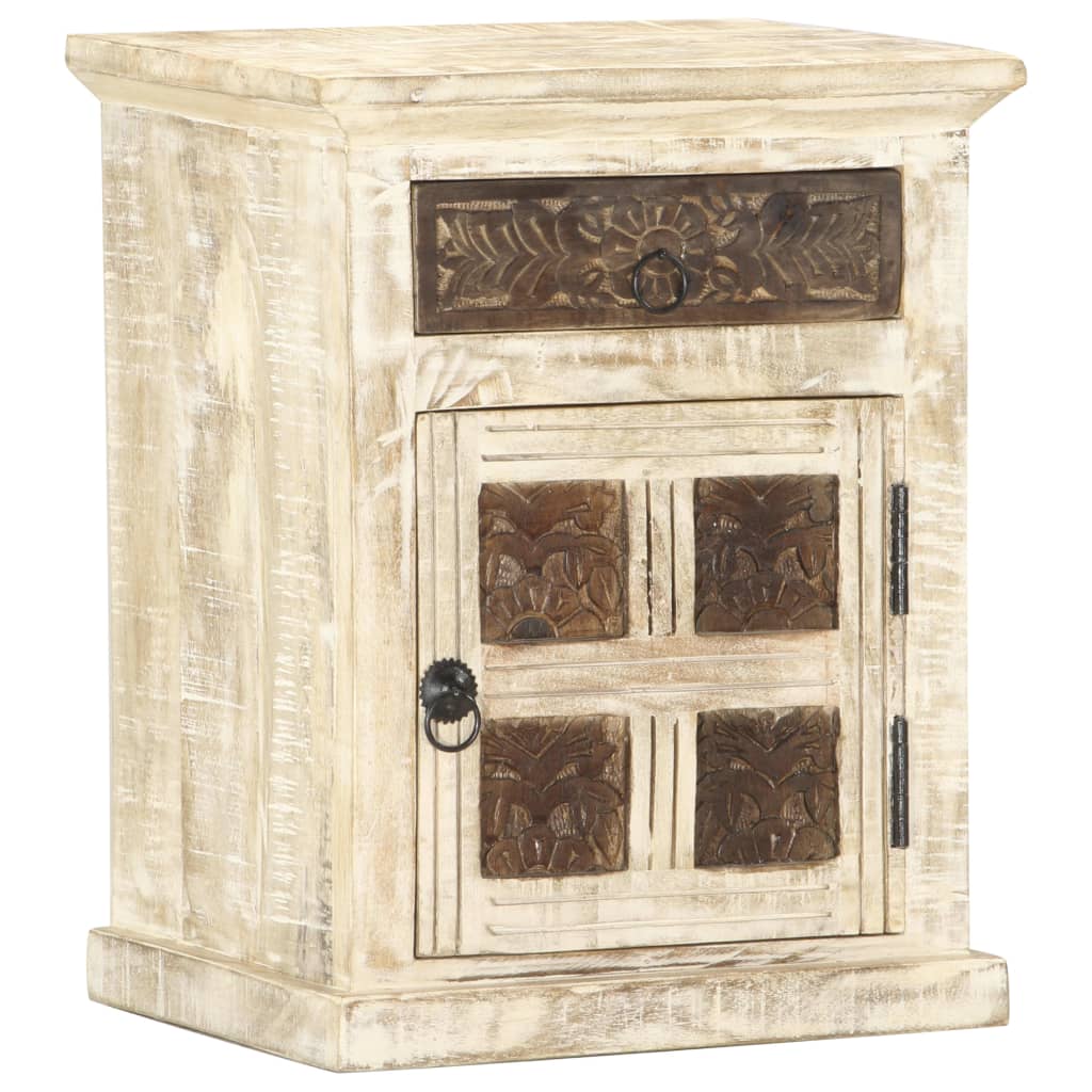Nattbord Sengbord Hvit 40x30x50 cm heltre mangotre