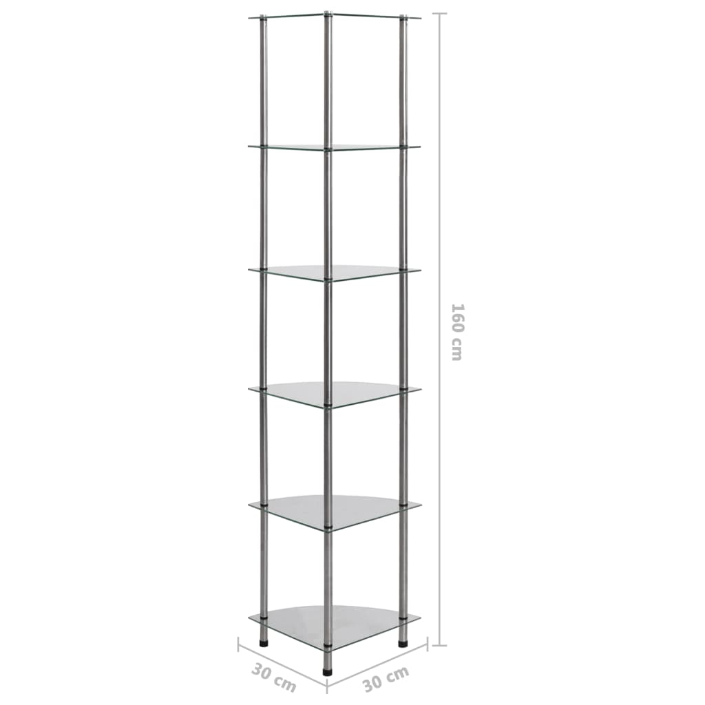 Hylle 6 etasjer gjennomsiktig 30x30x160 cm herdet glass